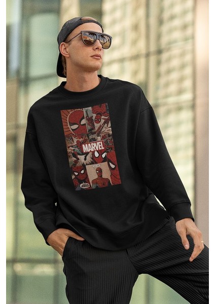 Spider-Man Karikatür Baskılı Unisex Oversize Örümcek Adam Sweatshirt