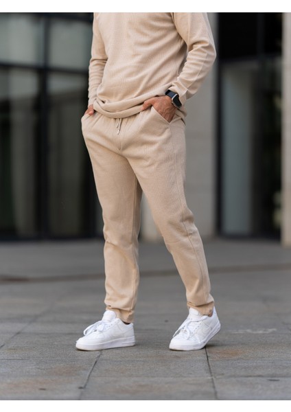 Erkek Pantolon, Waffle Kumaş Jogger Pantolon, Baharlık, Pamuklu, Günlük Giyim, Rahat Kesim