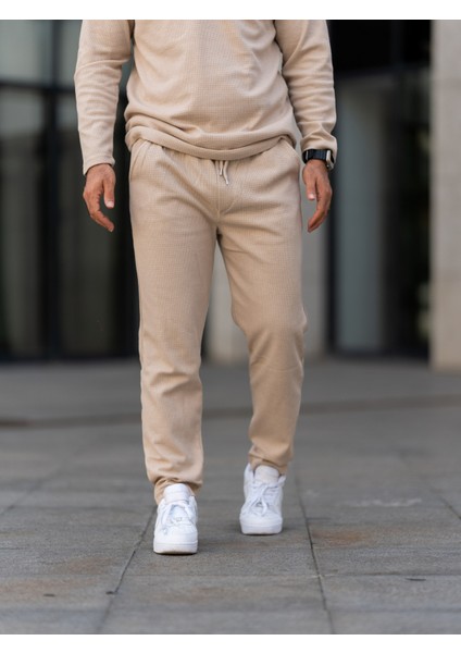 Erkek Pantolon, Waffle Kumaş Jogger Pantolon, Baharlık, Pamuklu, Günlük Giyim, Rahat Kesim modelleri