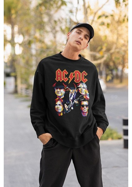 Rock Metal Müzik Grubu Üyeleri Baskılı Unisex Oversize Ac Dc Sweatshirt