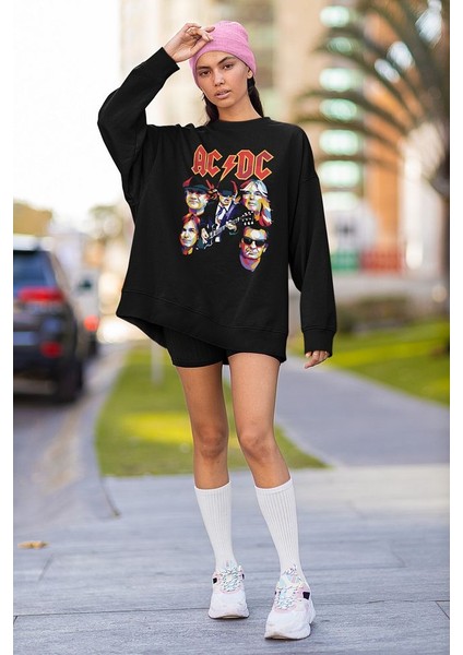 Rock Metal Müzik Grubu Üyeleri Baskılı Unisex Oversize Ac Dc Sweatshirt fiyatları