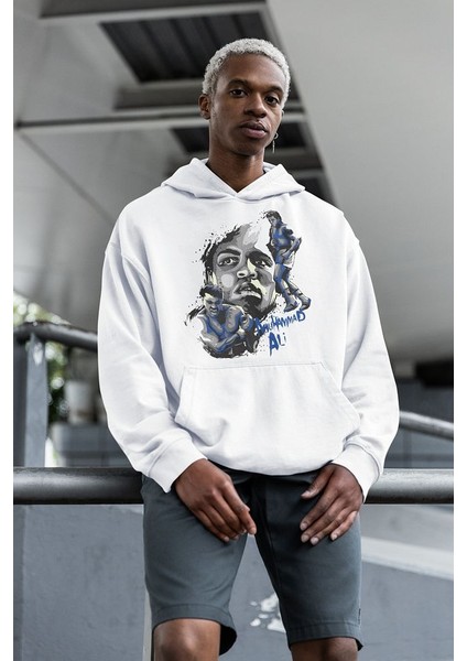 Muhaammed Alii Clay Baskılı Unisex Oversize Efsane Boksör Hoodie