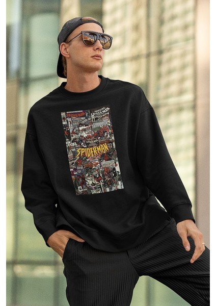 Karikatür Spider-Man Baskılı Unisex Oversize Örümcek Adam Sweatshirt