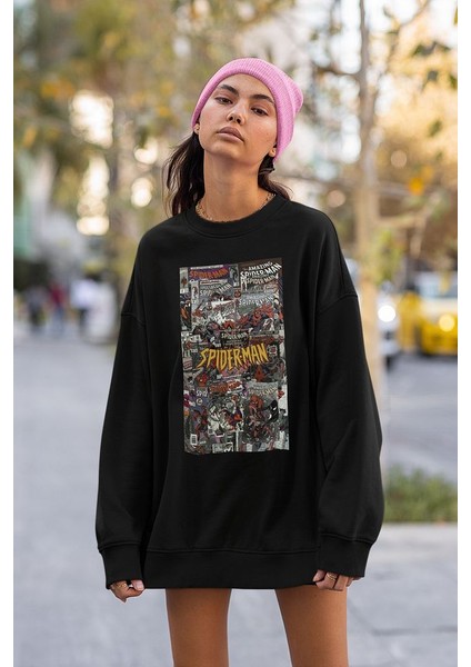 Karikatür Spider-Man Baskılı Unisex Oversize Örümcek Adam Sweatshirt fiyatları