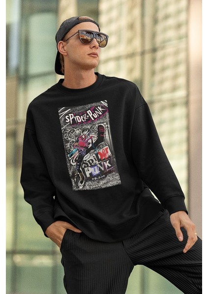 Spider-Punk Baskılı Unisex Oversize Örümcek Adam Sweatshirt