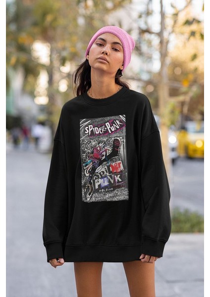 Spider-Punk Baskılı Unisex Oversize Örümcek Adam Sweatshirt fiyatları