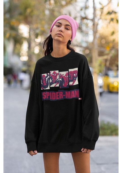 Tasarım Spider-Man Baskılı Unisex Oversize Örümcek Adam Sweatshirt