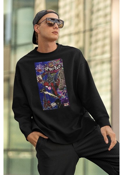 Spider Punk Baskılı Unisex Oversize Örümcek Adam Sweatshirt