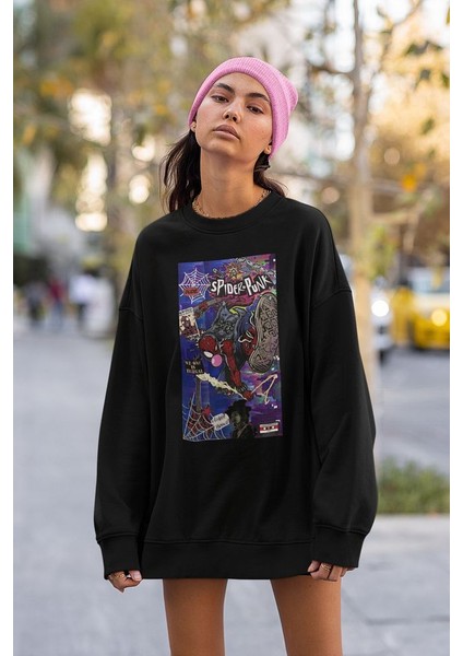 Spider Punk Baskılı Unisex Oversize Örümcek Adam Sweatshirt