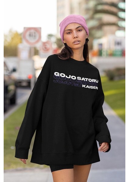 Gojo Satoru Jujutsu Kaisen Baskılı Unisex Oversize Anime Karakter Sweatshirt