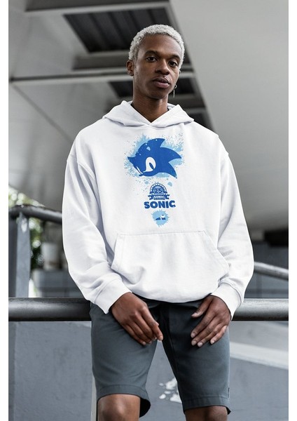 Tasarım Sonic Baskılı Unisex Oversize Çizgi Film Hoodie