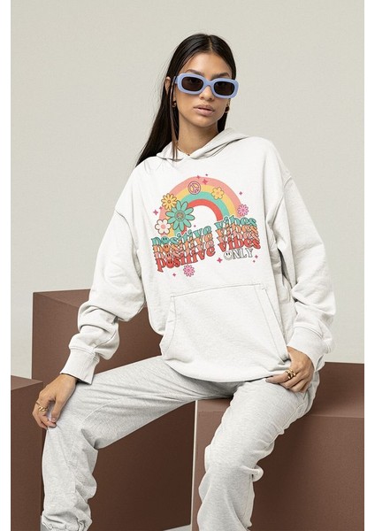 Positive Vibes Only Yazılı Unisex Oversize Hoodie