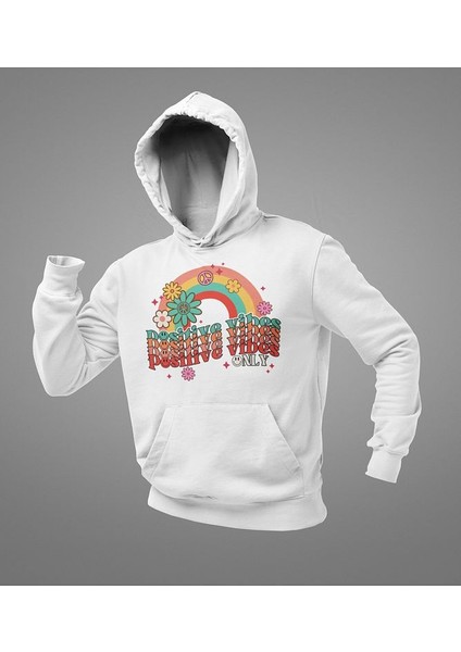 Positive Vibes Only Yazılı Unisex Oversize Hoodie