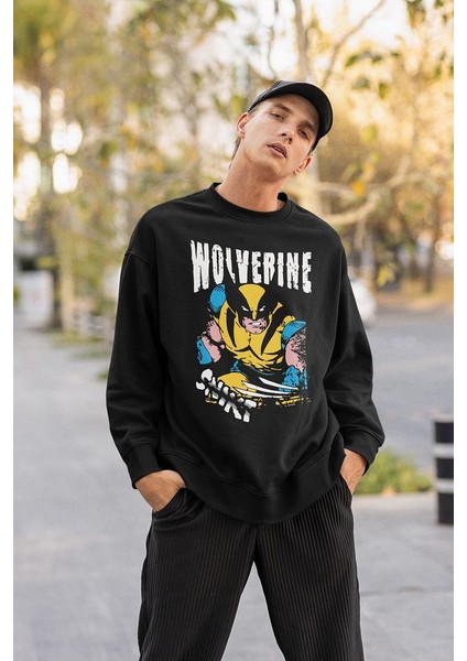 Wolverine Baskılı Unisex Oversize Kahraman Sweatshirt