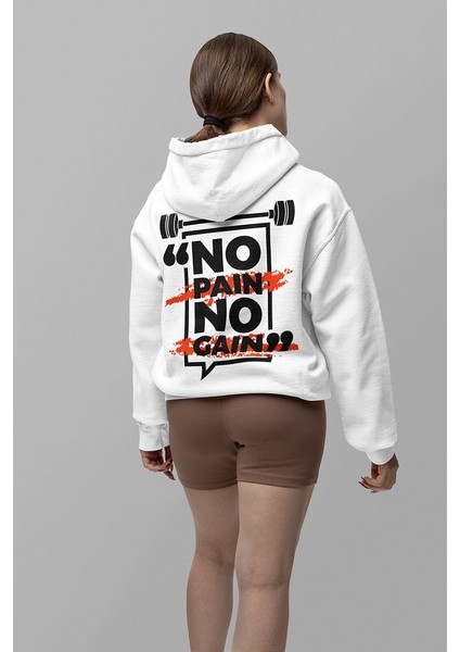 No Pain No Gain Yazılı Unisex Oversize Gym Fitness Hoodie modelleri