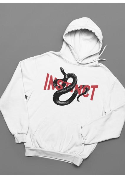 Instinct Yazılı Unisex Oversize Yılan Temalı Hoodie