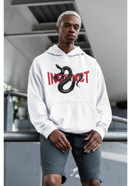 Instinct Yazılı Unisex Oversize Yılan Temalı Hoodie fiyatları