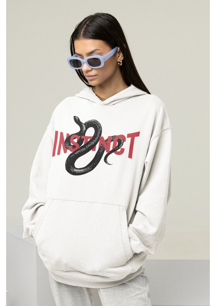 Instinct Yazılı Unisex Oversize Yılan Temalı Hoodie modelleri