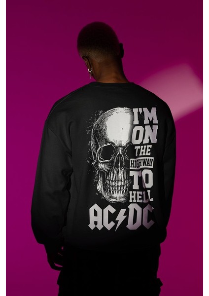 Ac Dc Yazılı Tasarım Unisex Oversize Rock Metal Müzik Grubu Sweatshirt