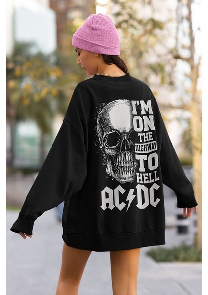 Ac Dc Yazılı Tasarım Unisex Oversize Rock Metal Müzik Grubu Sweatshirt modelleri