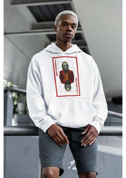 Joker Tasarım Kart Baskılı Unisex Oversize Hoodie