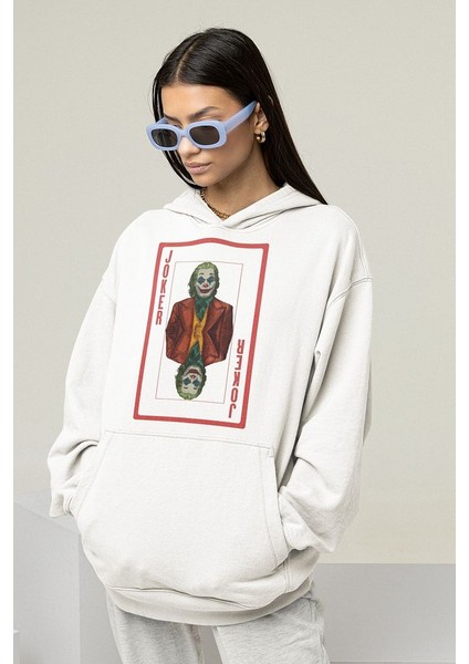Joker Tasarım Kart Baskılı Unisex Oversize Hoodie
