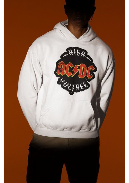 High Ac Dc Voltage Logo Baskılı Unisex Oversize Rock Metal Hoodie