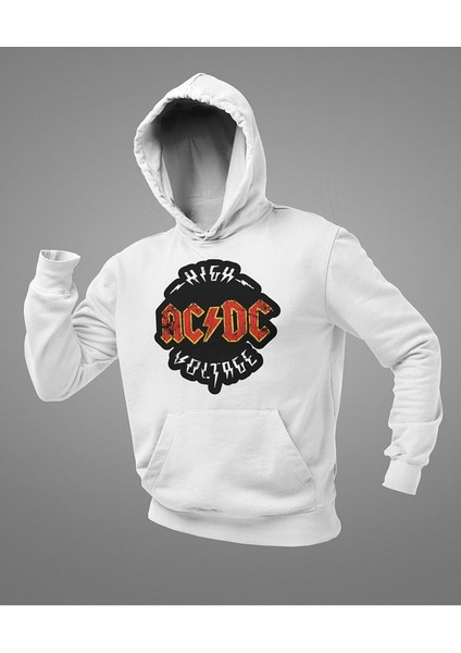 High Ac Dc Voltage Logo Baskılı Unisex Oversize Rock Metal Hoodie modelleri