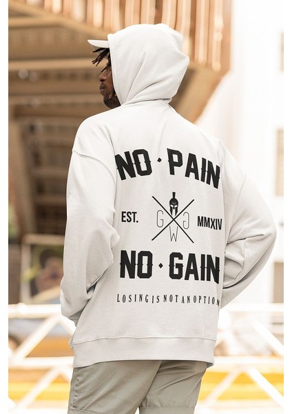 No Pain No Gain Baskılı Unisex Oversize Fitness Gym Hoodie