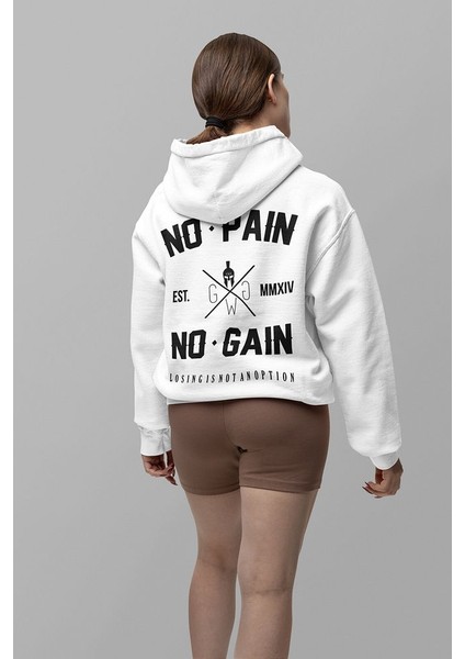No Pain No Gain Baskılı Unisex Oversize Fitness Gym Hoodie modelleri