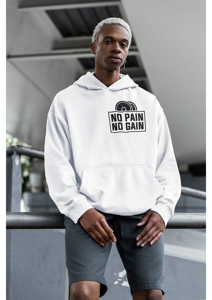 No Pain No Gain Baskılı Unisex Oversize Fitness Gym Hoodie fırsatları