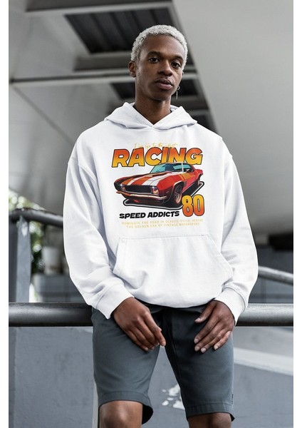 Racing Speed Addicts 80 Baskılı Unisex Oversize Araba Hoodie