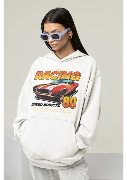 Racing Speed Addicts 80 Baskılı Unisex Oversize Araba Hoodie modelleri