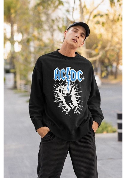 Ac Dc Baskılı Unisex Oversize Rock Metal Müzik Grubu Sweatshirt