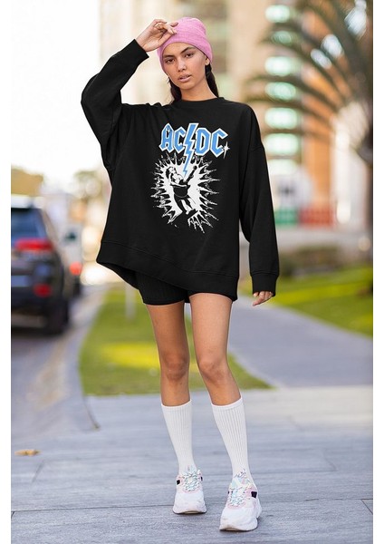 Ac Dc Baskılı Unisex Oversize Rock Metal Müzik Grubu Sweatshirt fiyatları