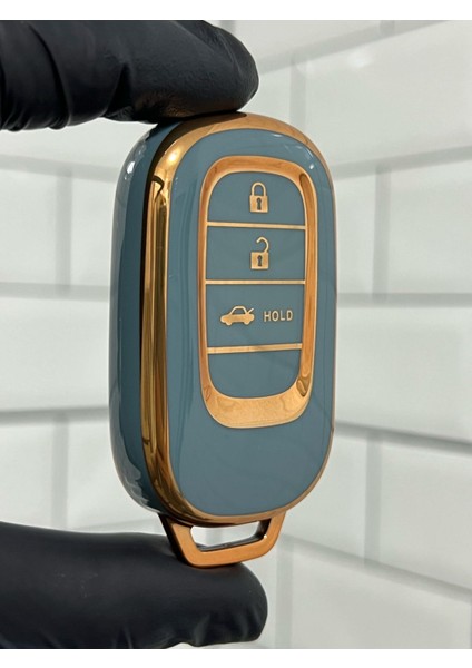 Yeni Honda Civic Crv Hrv Accord Smart Nano Anahtar Kılıfı 3 Buton Gri Gold