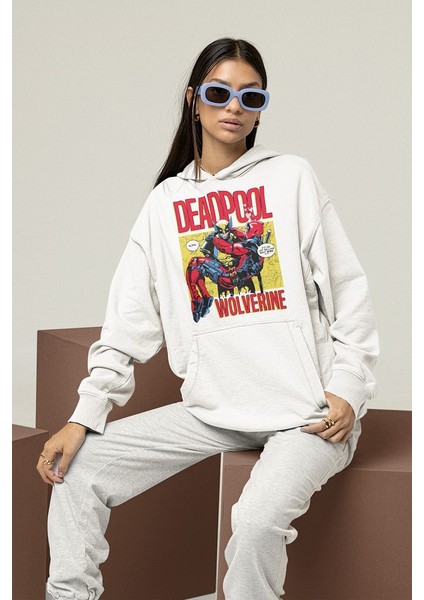 Deadpool x Wolverine Baskılı Unisex Oversize Marvel Karakter Hoodie