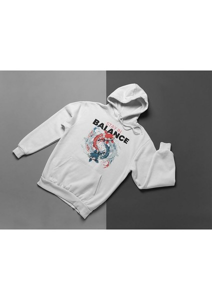 Stay In Balance Fish Yazılı Unisex Oversize Hoodie