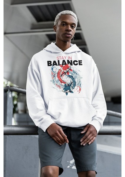 Stay In Balance Fish Yazılı Unisex Oversize Hoodie fiyatları