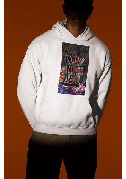 Punks Not Dead Yazılı Unisex Hoodie, Oversize Spider Punk Hoodie