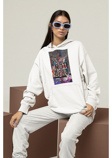Punks Not Dead Yazılı Unisex Hoodie, Oversize Spider Punk Hoodie modelleri