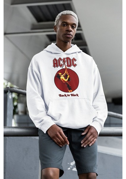 Ac Dc Back In Black Baskılı Unisex Oversize Rock Metal Hoodie
