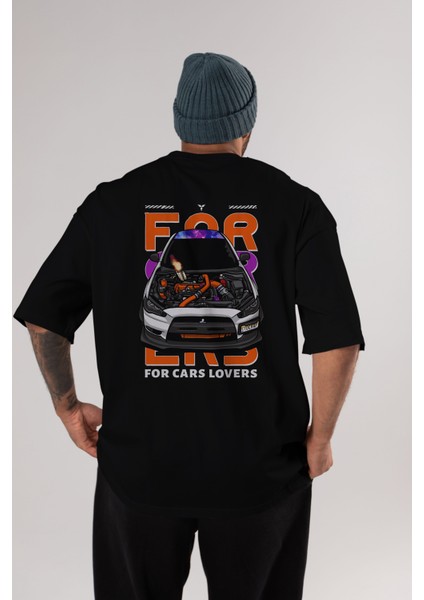 For Cars Lovers Arka Baskılı Oversize T-Shirt Erkek Kadın Unisex Pamuk Bisiklet Yaka