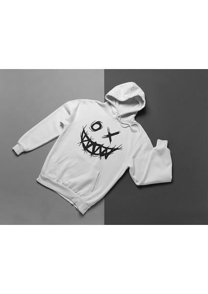 Tasarım Gülen Yüz Baskılı Unisex Oversize Hoodie
