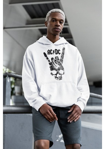 Ac Dc Tasarım Baskılı Unisex Oversize Rock In Roll Hoodie