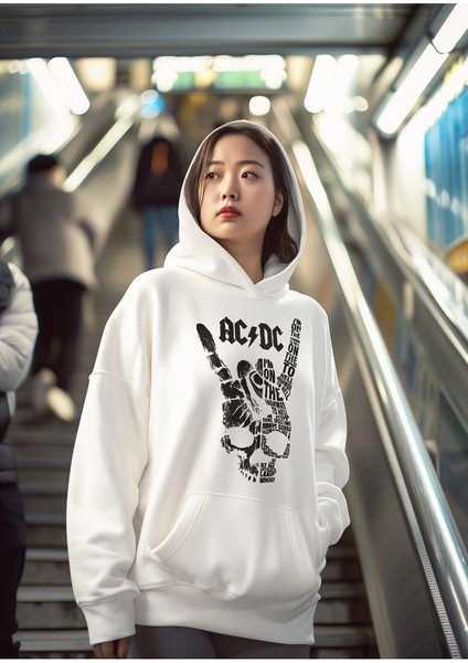 Ac Dc Tasarım Baskılı Unisex Oversize Rock In Roll Hoodie