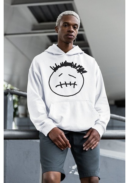 Çizgi Surat Baskılı Unisex Oversize Travis Scott Hoodie fiyatları