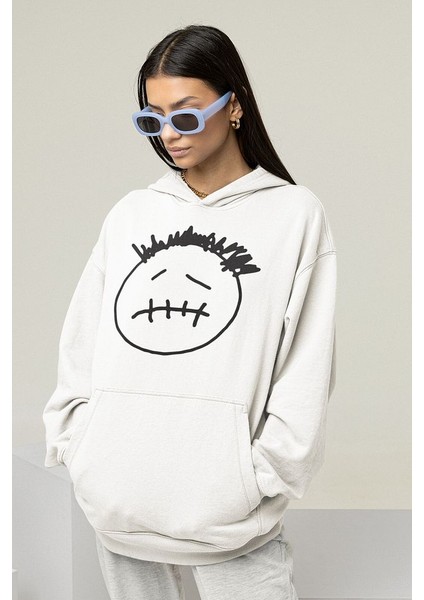Çizgi Surat Baskılı Unisex Oversize Travis Scott Hoodie modelleri