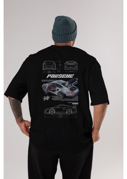 Porsche 911 Gt2 Rs Arka Baskılı Oversize T-Shirt Erkek Kadın Unisex Pamuk Bisiklet Yaka