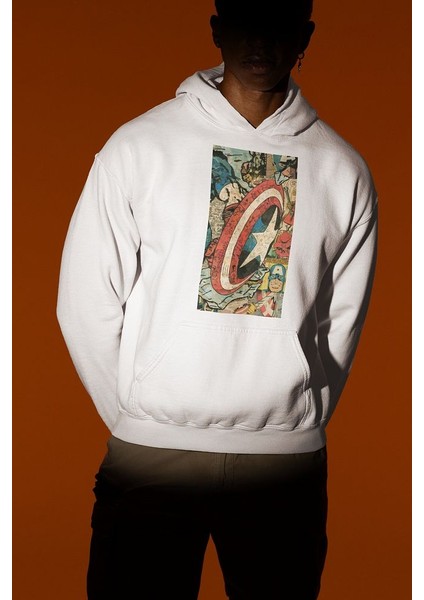 Vintage Kaptan Amerika Baskılı Unisex Oversize Hoodie